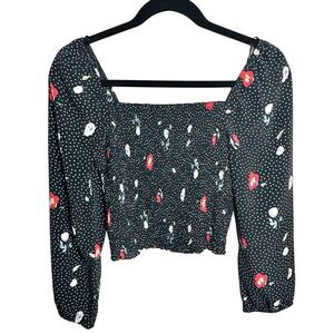 Abercrombie Floral Smocked Bodice Top S Cottagecore Boho Long Sleeve Polka Dot